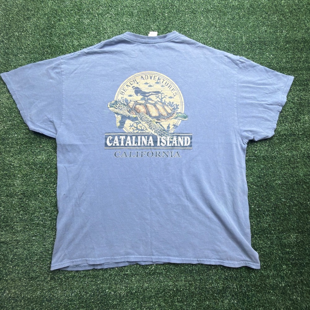 Vintage Catalina Island California Sea Turtle Graphic T-Shirt Blue Mens XL